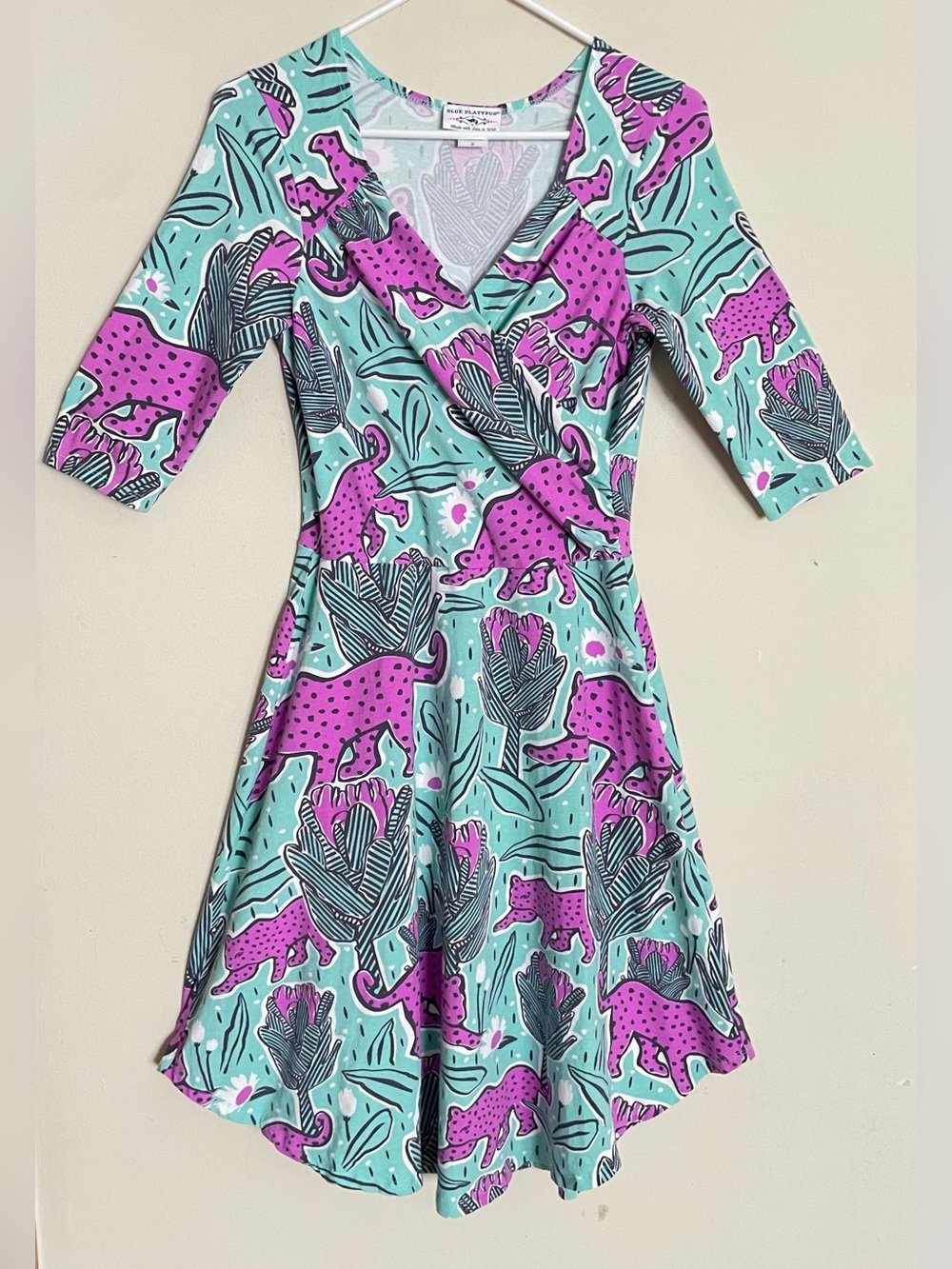 Blue Platypus Jaguar and Protea Surplice V-Neck Dress